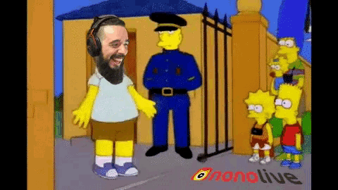 a man with a beard is standing next to a police officer in a cartoon scene from the simpsons