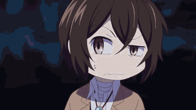 a close up of a cartoon character with a necklace around his neck