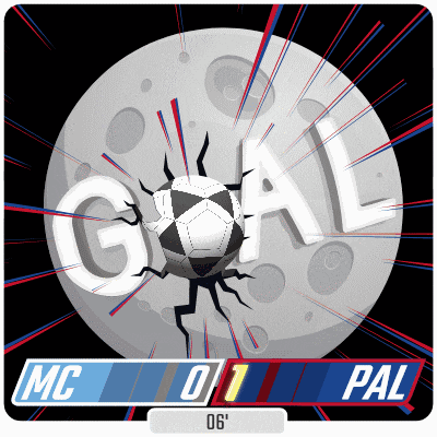 a soccer ball is breaking through a crack in the moon with the word goal behind it