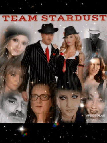 a poster for team stardust shows a man and woman