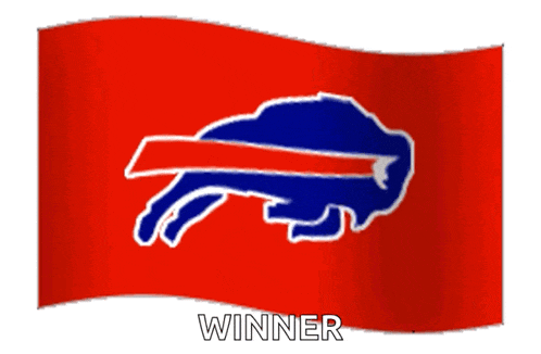 a red flag with a buffalo bills logo and the word winner under it