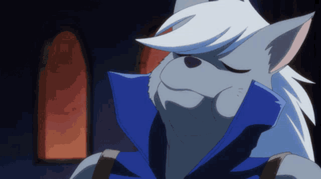 a close up of a cartoon character with a blue collar