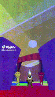a cartoon character is standing on a red carpet with a purple background and the name benjixscarlett at the bottom