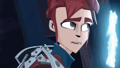 a close up of a cartoon character 's face with red hair