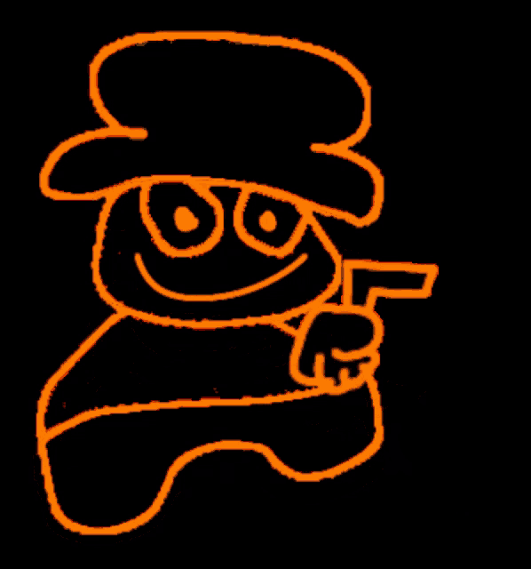 a cartoon character with a hat and a gun