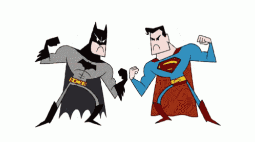 batman and superman are flexing their muscles in a cartoon
