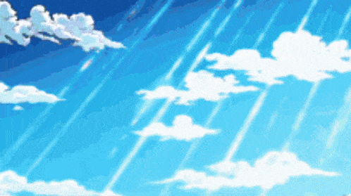 a blue sky with white clouds and rays of light coming through them