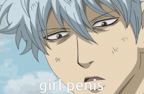 a close up of a person 's face with the words girl penis written on the bottom