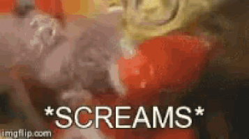 a close up of a person 's face with the words screams written above it .