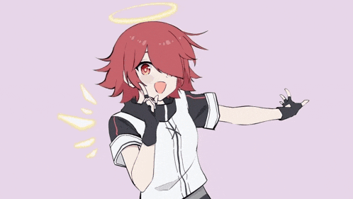 a drawing of a girl with red hair and a halo