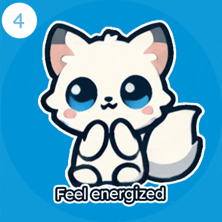 a sticker of a white fox with the words feel energized on it
