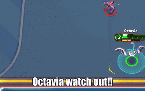a screenshot of a video game with the words octavia watch out below it