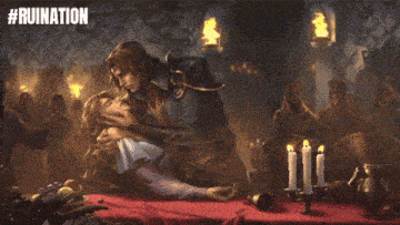 a painting of a man kissing a woman with #ruination written on the bottom