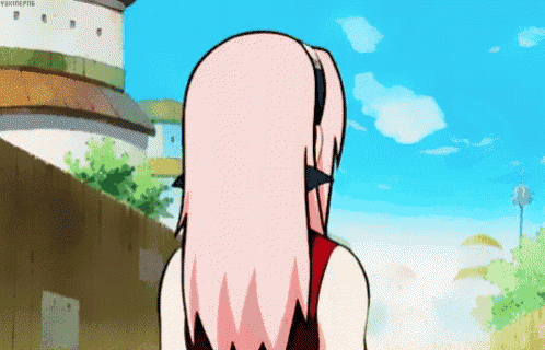 a cartoon of a girl with pink hair and a red top
