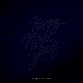 a happy new year greeting card with blue fireworks behind it