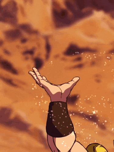 a person holding a ball in their hand with a star in the background
