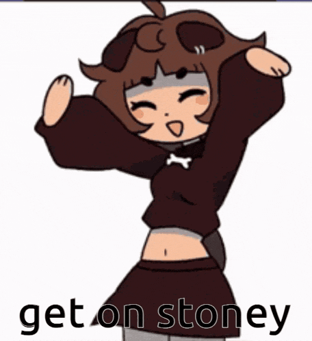 a cartoon of a girl dancing with the words get on stoney above her
