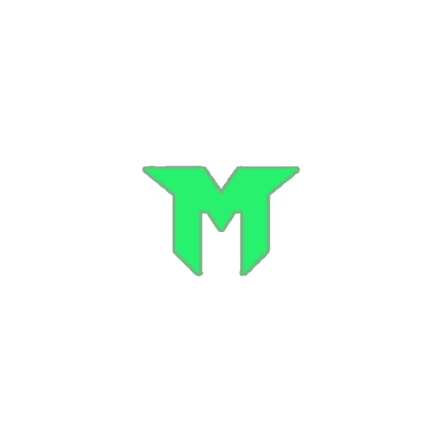 a green letter m with a white background