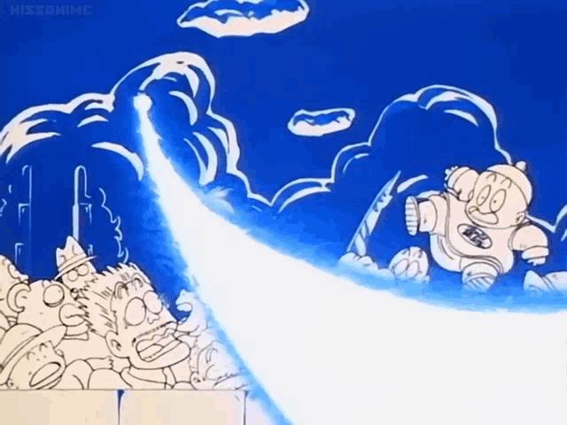 a cartoon drawing of a robot shooting a beam of light with the word hiseanime visible in the corner