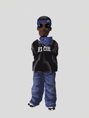 a cartoon character is wearing a black shirt that says ice cube