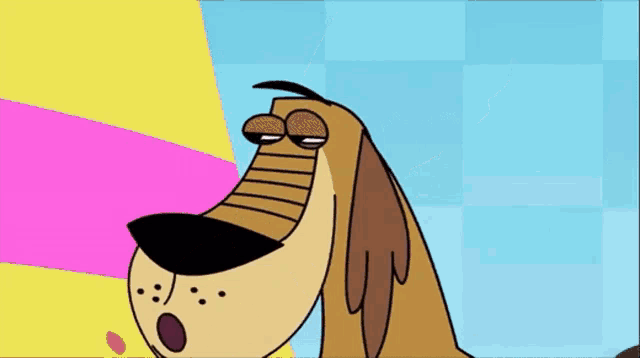 a cartoon dog is yawning with his mouth open