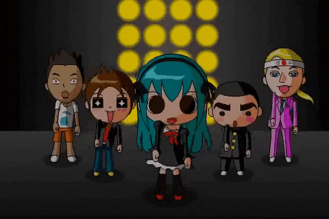 a group of cartoon characters with one wearing a headband that says japan