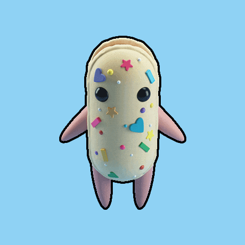 a cartoon character with hearts and stars on its face