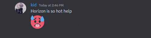 a screenshot of a conversation between kid and horizon with a sad face