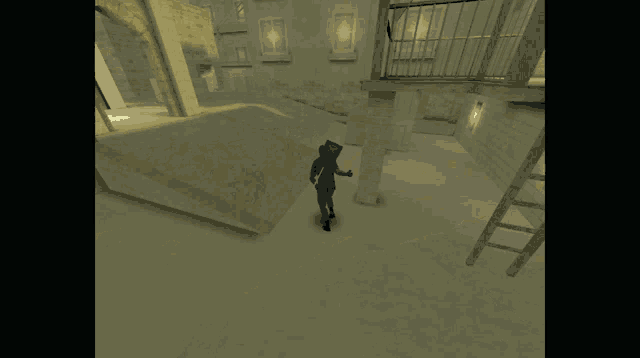 a man is jumping off a building with a sword in his hand