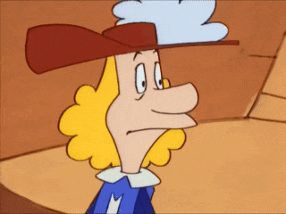 a cartoon character wearing a hat with a white cloud on top