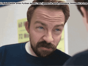 a man with a beard looks at himself in a mirror with a caption that says explainowen