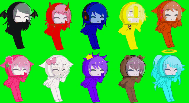 a green screen with a bunch of cartoon characters with one that says ' boy ' on it