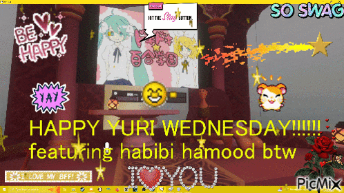 a computer screen that says happy yuri wednesday featuring habibi hamood btw