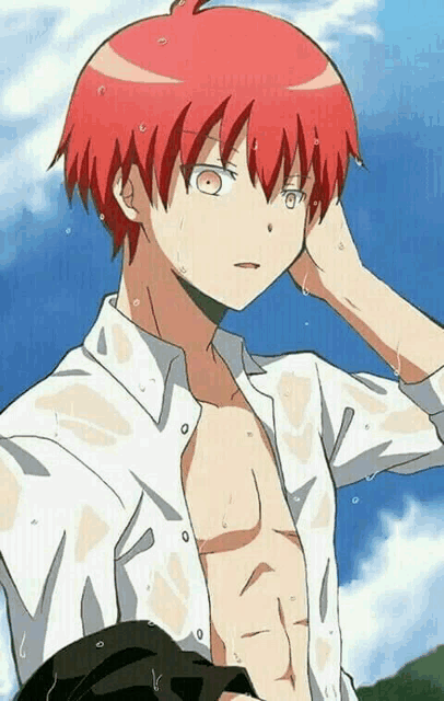 a man with red hair is without a shirt on