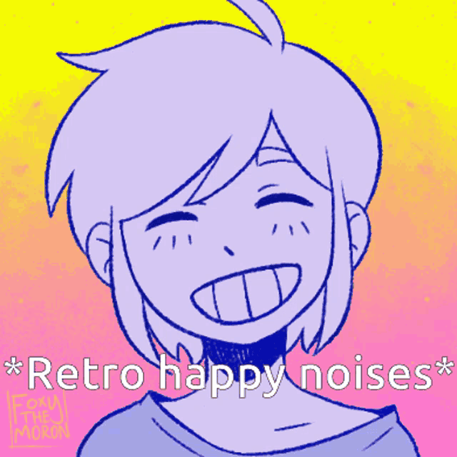 a drawing of a person with the words " retro happy noises " written below it