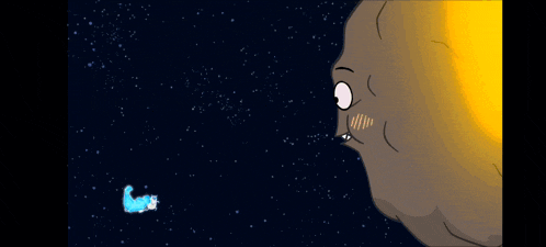a cartoon cat is flying through space with a blue light coming out of its mouth