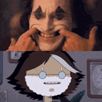 a cartoon drawing of a man with a beard and a clown face