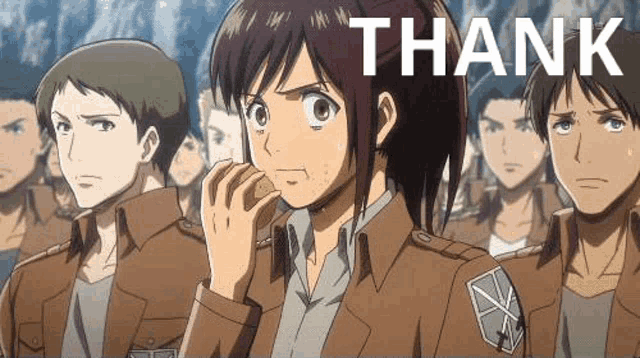 a group of anime characters are sitting in a row and one of them is holding a piece of food .