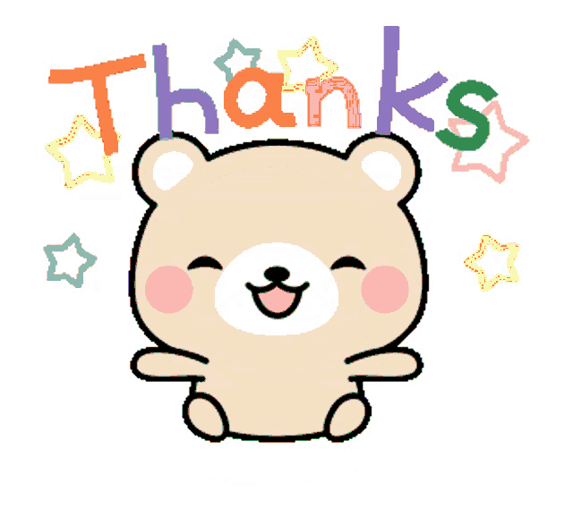 a teddy bear is smiling with the words thanks above him