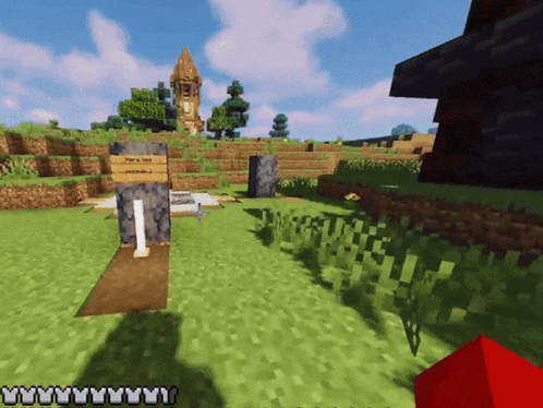 a screenshot of a minecraft game shows a sign that says ' here 's a tree ' on it