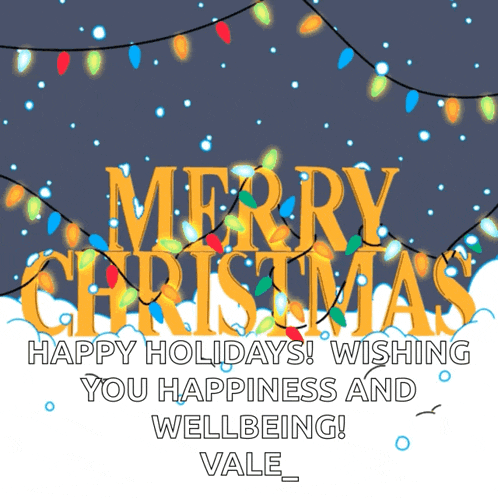 a merry christmas greeting card with christmas lights hanging from the letters