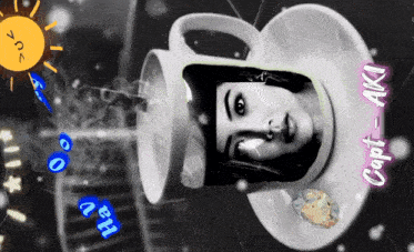 a picture of a woman in a cup with the name capt aki on the bottom