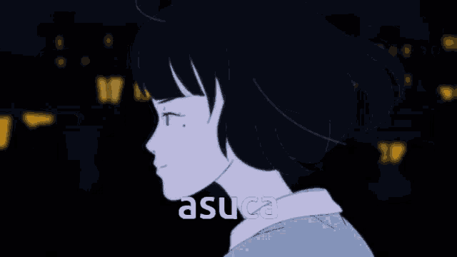 a cartoon of a girl with the word asuca on the bottom right