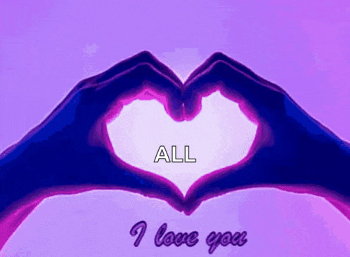 a person making a heart shape with their hands and the words all i love you below it