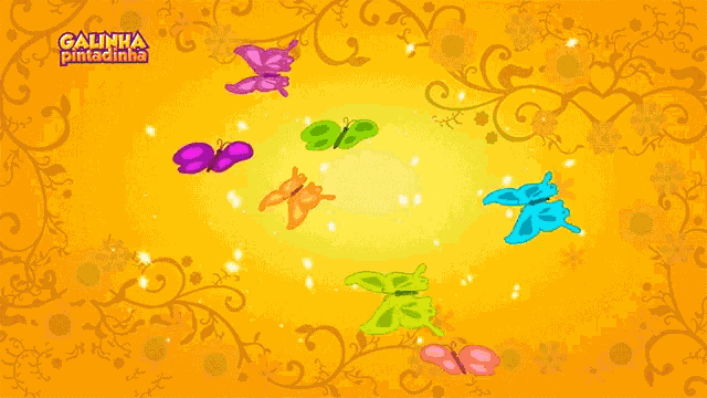 a yellow background with butterflies and the words galiha pintadinha on top