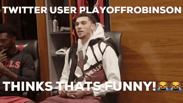 a basketball player is sitting in a chair in a locker room with the caption twitter user playofrobinson