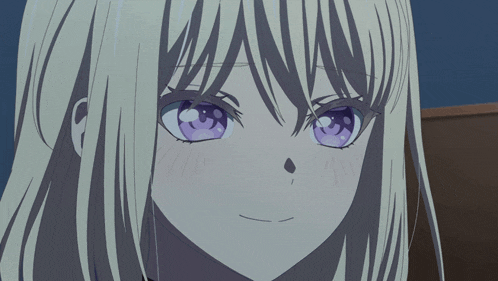 a girl with purple eyes is crying and covering her face