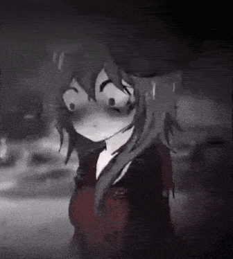 a black and white photo of a cartoon girl with a funny face .