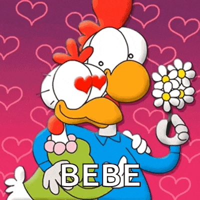 a cartoon of a rooster holding a flower with the word bebe written on it