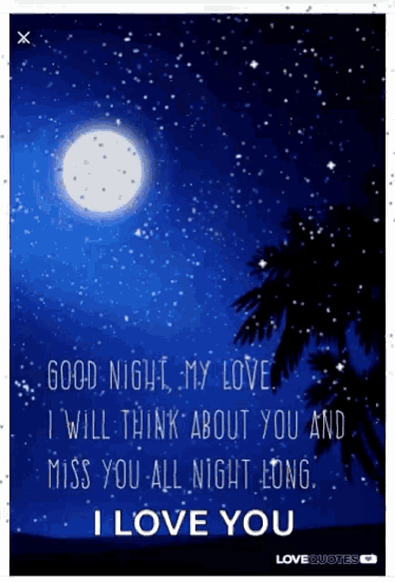 a poster that says good night my love and i will think about you and miss you all night long